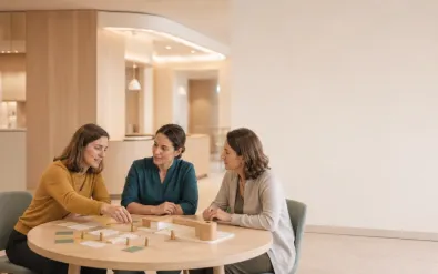 Ablaufplanung im Foyer einer Gesundheitseinrichtung