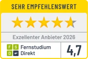 FernstudiumDirekt: Exzellenter Anbieter 2026, Bewertung 4,7 von 5