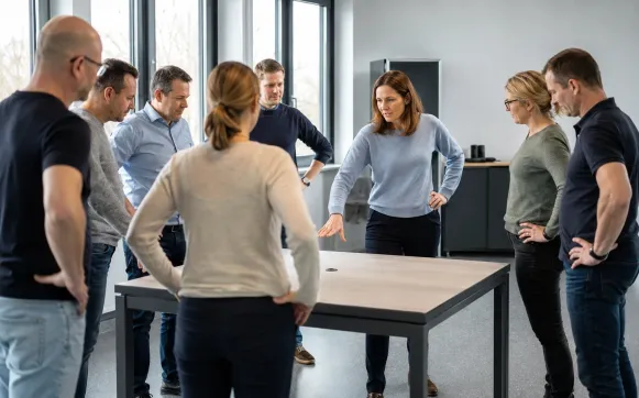 BGM-Fachkraft moderiert einen Workshop mit Beschäftigten im Unternehmen
