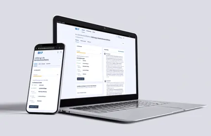 Die Lernplattform von EHiP ist auf Laptop und Smartphone geöffnet und zeigt einen Kurs mit Lernfortschritt und Terminen.